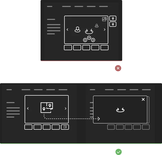 Wireframe mockups of a carousel gallery interface with profile icons and emoji reactions