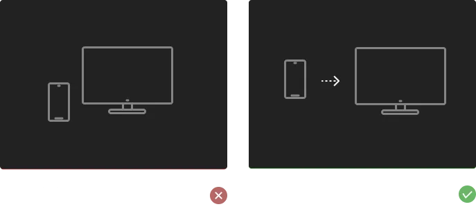 Wireframe comparison of phone and desktop layouts with red and green indicators