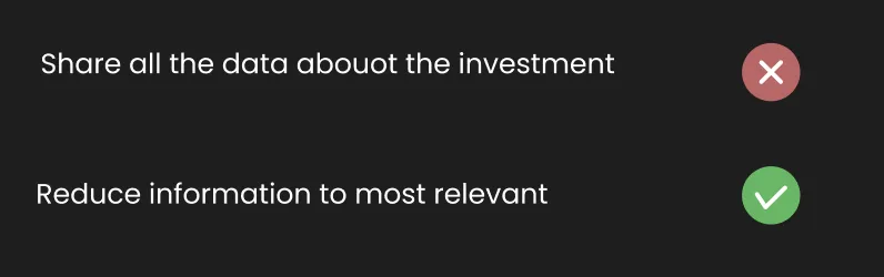 Text comparison of sharing all investment data versus showing only key details