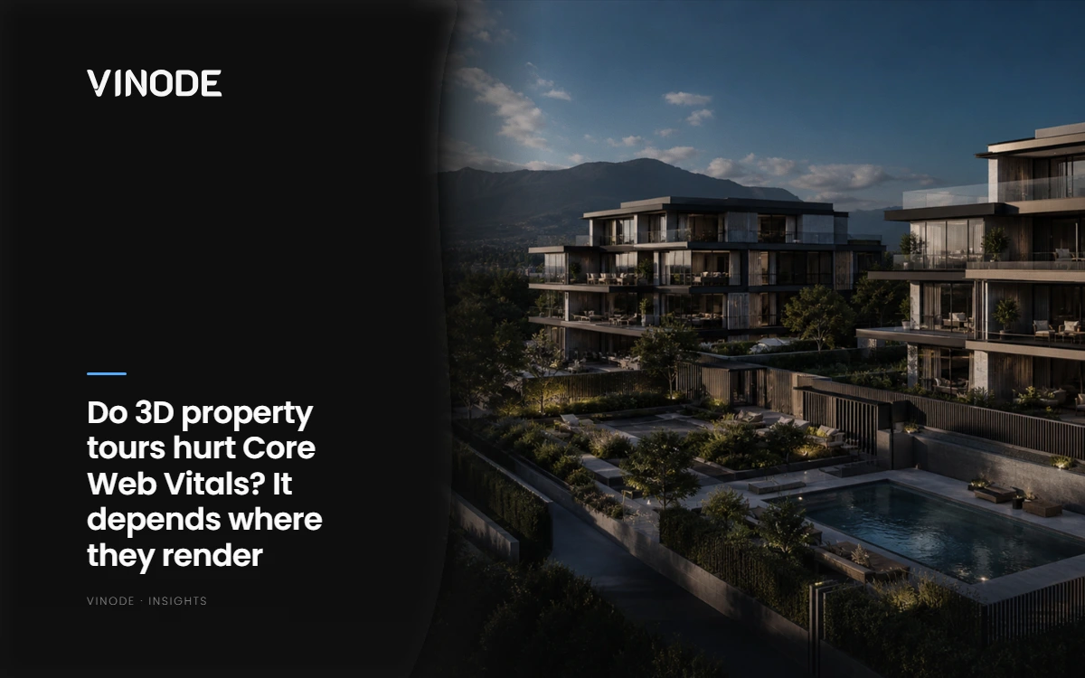 Photorealistic render of a multi-story residential development with pool and mountain backdrop