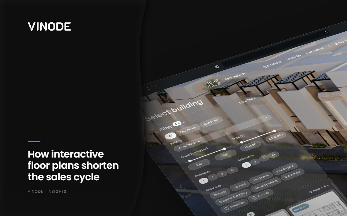 Interactive building selector UI showing a real estate development with selectable units