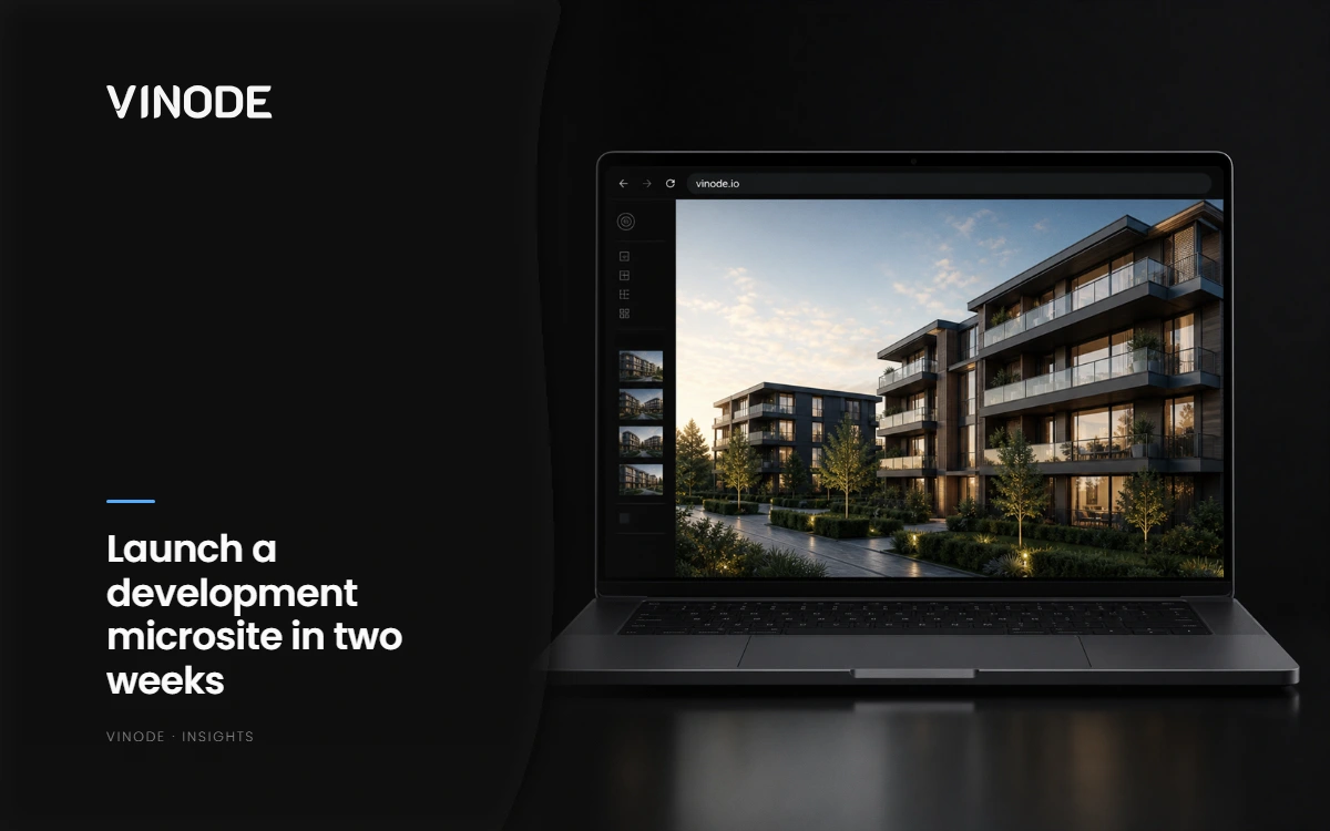 MacBook displaying a Vinode interactive real estate sales page
