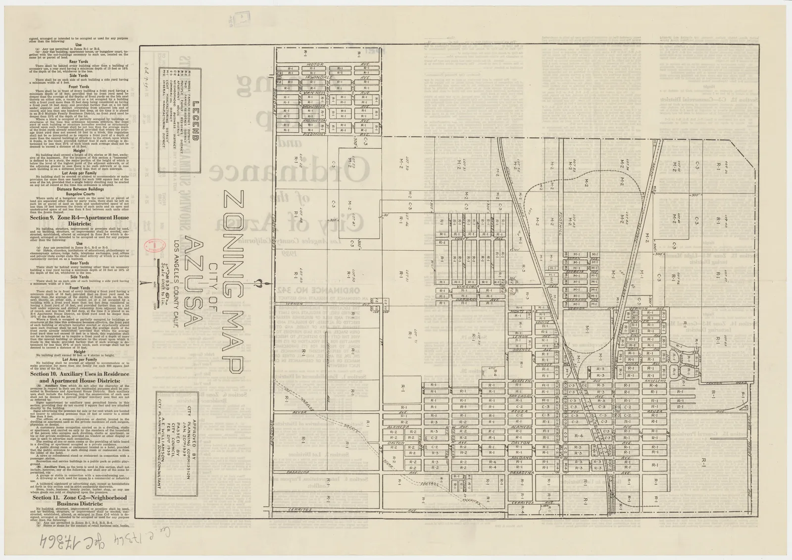 Historic zoning map with color-coded land boundaries