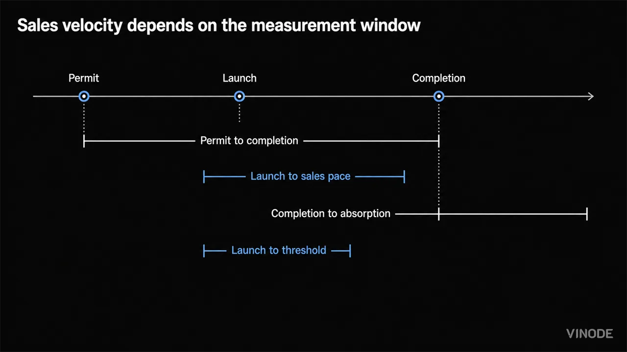 Timeline diagram comparing four different property sales measurement windows
