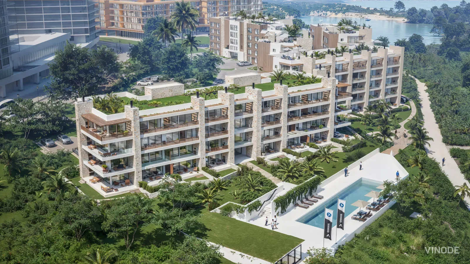 Photorealistic 3D render of a Vinode residential development