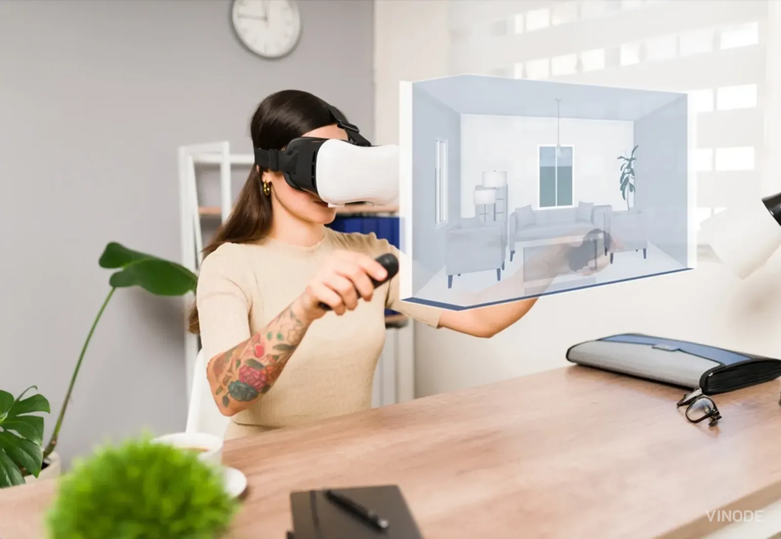 A photorealistic 3D interior render of an apartment, showing how the space reads before it is built