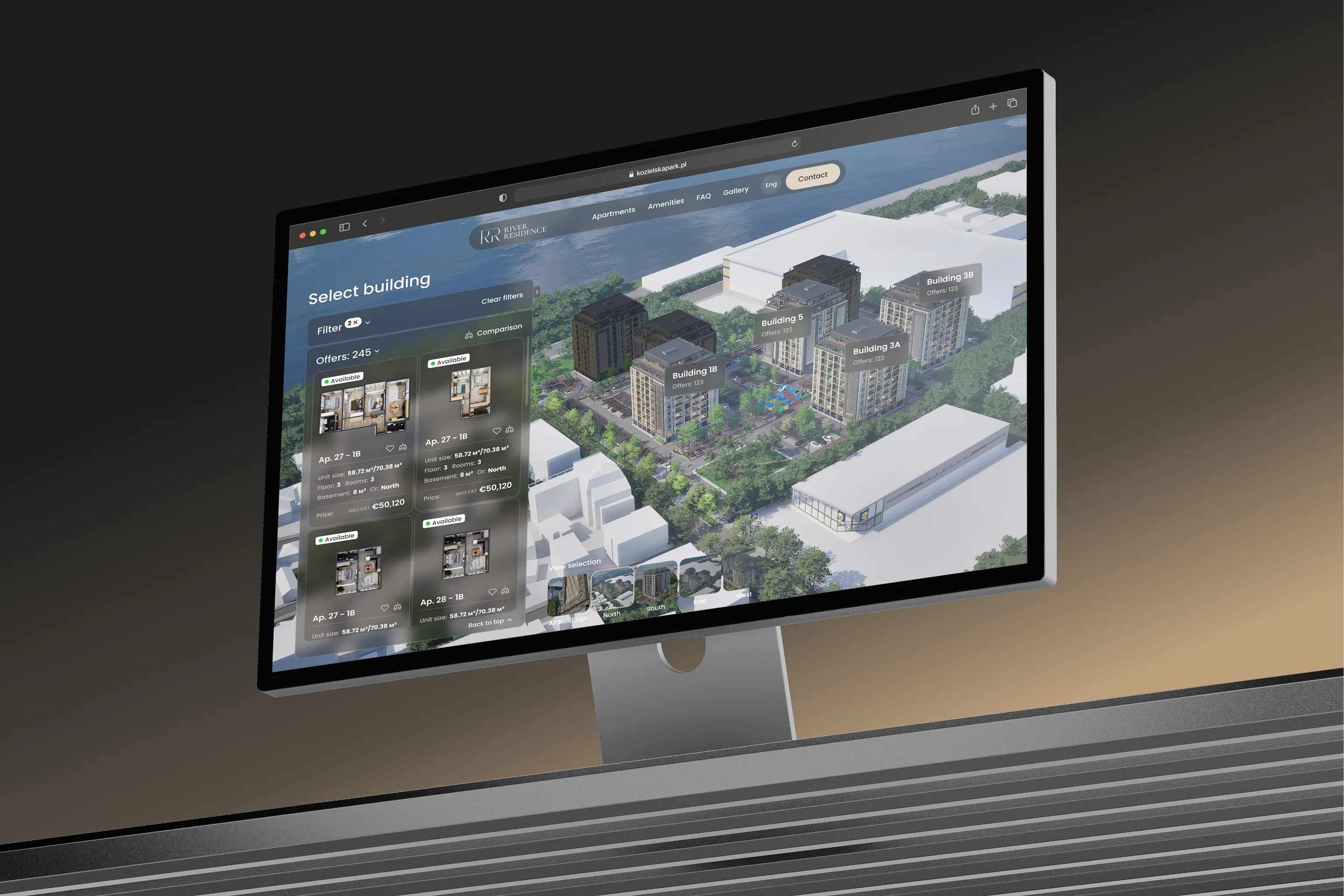 River Residence waterfront development — Vinode 3D web app